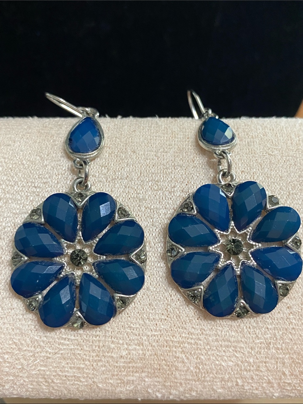 Deep Blue Floral Drop Earrings